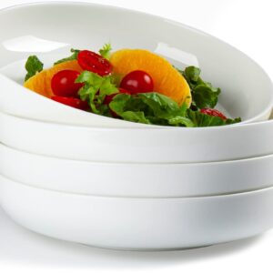 Qinlang 8.5 inch Pasta Bowls, Shallow Salad Bowls Set of 4, 40 Ounces Off-White Porcelain Serving Bowls