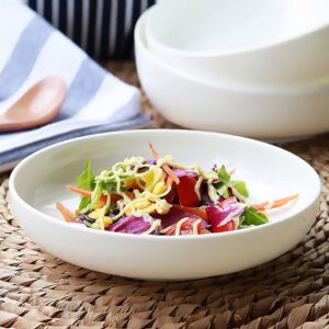 Qinlang 8.5 inch Pasta Bowls, Shallow Salad Bowls Set of 4, 40 Ounces Off-White Porcelain Serving Bowls