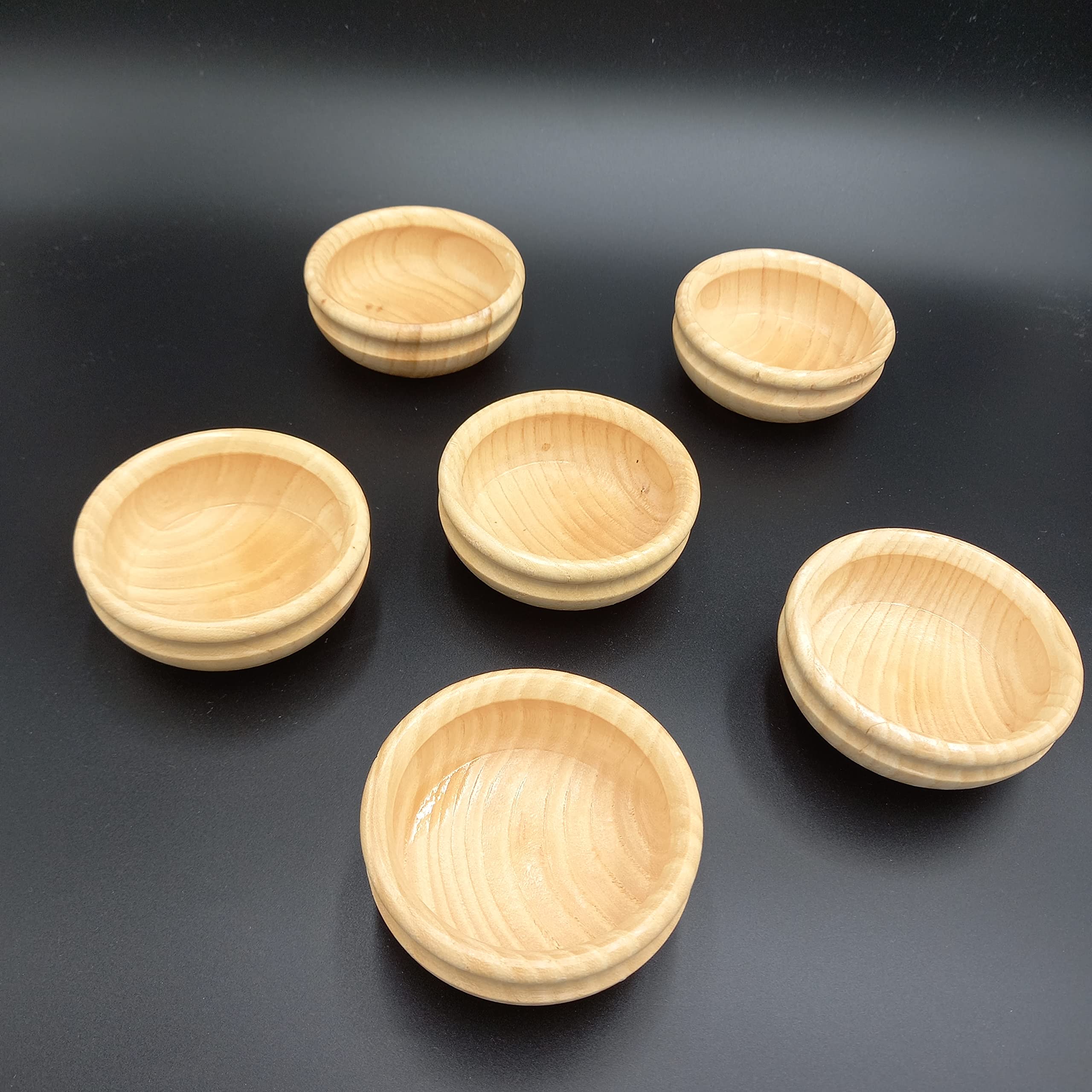 Tubibu Set of 6 Ash Wood Mini Bowls Set, Handmade, Handcrafted Wooden Mini Bowls, Pinch Bowls, Condiment Cups, Salt Cellars, Dip Sauce, Nuts, Candy, Fruits, Appetizer, and Snacks