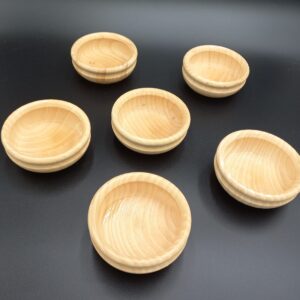 Tubibu Set of 6 Ash Wood Mini Bowls Set, Handmade, Handcrafted Wooden Mini Bowls, Pinch Bowls, Condiment Cups, Salt Cellars, Dip Sauce, Nuts, Candy, Fruits, Appetizer, and Snacks