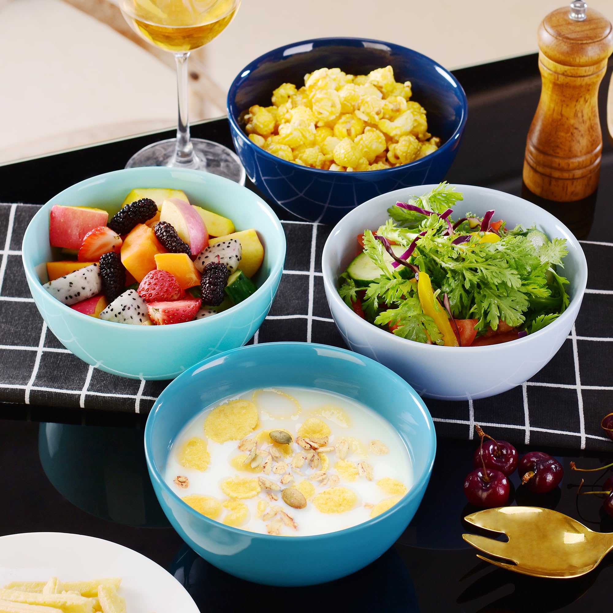 LOVECASA Porcelain Dessert Bowls Cereal bowl, 25 Oz Colorful Soup Bowls, Simple Ceramic Bowl for Soup, Dessert, Ice Cream, Fruits, Salad, Snack, LEAD & CADMIUM FREE, Set of 4