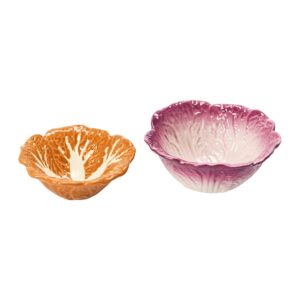 creative co-op hand-painted set of cabbage shaped stoneware bowls, set of 2,orange & purple