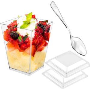 qicfrk 50 pack clear plastic dessert cups ​5 oz parfait cups with lids disposable mini square cup shooter cup dessert shooters lids appetizer cups for puddings,ice cream