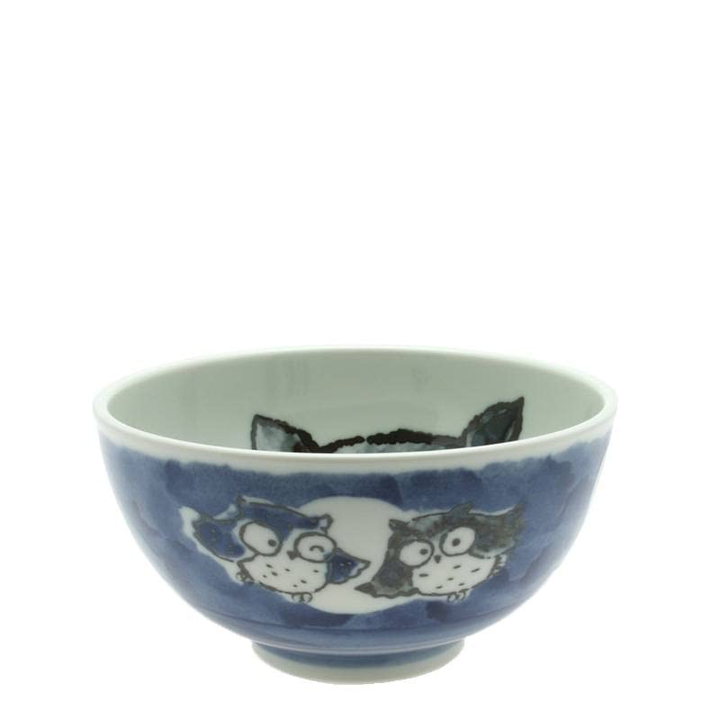 Japanese Rice Bowl, Rice Ramen Noodle Soup Sarada Pasta:Owl Good Luck Blue #140-972