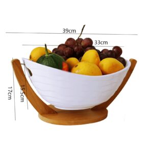 Fruit Basket/Bowl Wood Base Chic Ceramic Dessert Plate Organizer Fruit Dish Home Decor For Party, Family Dinner, Fruit Bowl for Kitchen Counter