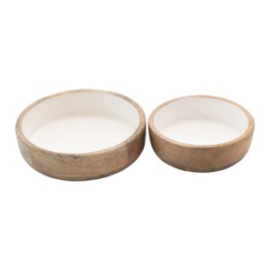 bloomingville mango wood white enameled interior, set of 2 bowl, 2