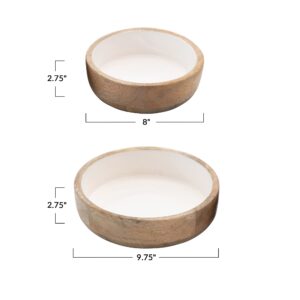 Bloomingville Mango Wood White Enameled Interior, Set of 2 Bowl, 2