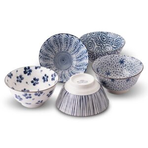 japanese mino ware chawan 5.0 inches rice bowls 5 patterns with gift box set, ceramic mino yaki