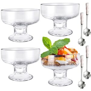 worldity glass dessert bowls set of 4, 6.42oz ice cream bowls with spoons, crystal dessert cups, lead-free ice cream bowls for appetizers ice cream cocktail pudding fruit sauce