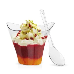 3.5oz dessert cups with spoons,plastic clear parfait cups disposable reusable appetizers cup for party - set of 50