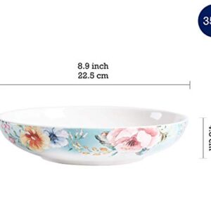 Bico Margret's Garden Ceramic Pasta Bowl, Set of 9(1 unit 214oz, 8 units 35oz), for Pasta, Salad, Microwave & Dishwasher Safe