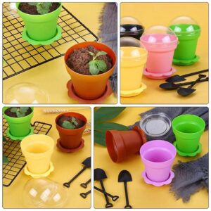 Healthcom 20 Pcs 180ml Ice Cream Dessert Cup Flowerpot Cake Cups with Lids Shovel Scoop 20 Sets Flower Pot Cups Mousse Cake Cups Jelly Yogurt Cup Salad Bowls Snack Bowls Container for Party Wedding