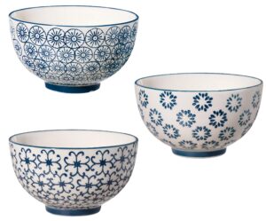 bloomingville kristina small bowls for rice dessert with ice cream diameter 11.5 cm, blue, ceramic, pack of 3, capacity 280 ml