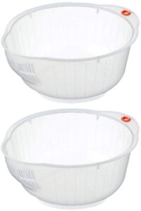 inomata delicious, japanese rice and vegetable washing bowl with side and bottom drainers value bowls, set of 2