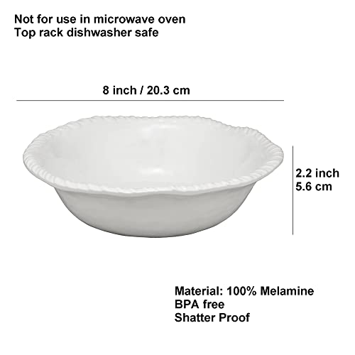 KOXIN-KARLU 8-inch Melamine Bowls, 32-ounce Cereal and Salad Bowls, set of 6 White