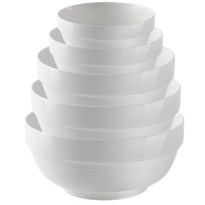 jsymjsy porcelain serving bowls, nesting bowls set of 5, white, ceramic, 68 | 47 | 27 | 17 | 12 oz, microwave & dishwasher safe