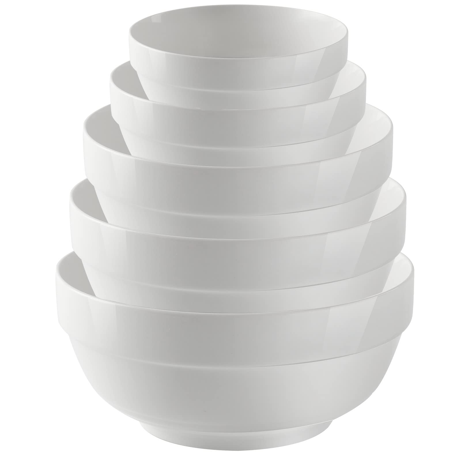 JSYMJSY Porcelain Serving Bowls, Nesting Bowls Set of 5, White, Ceramic, 68 | 47 | 27 | 17 | 12 oz, Microwave & Dishwasher Safe