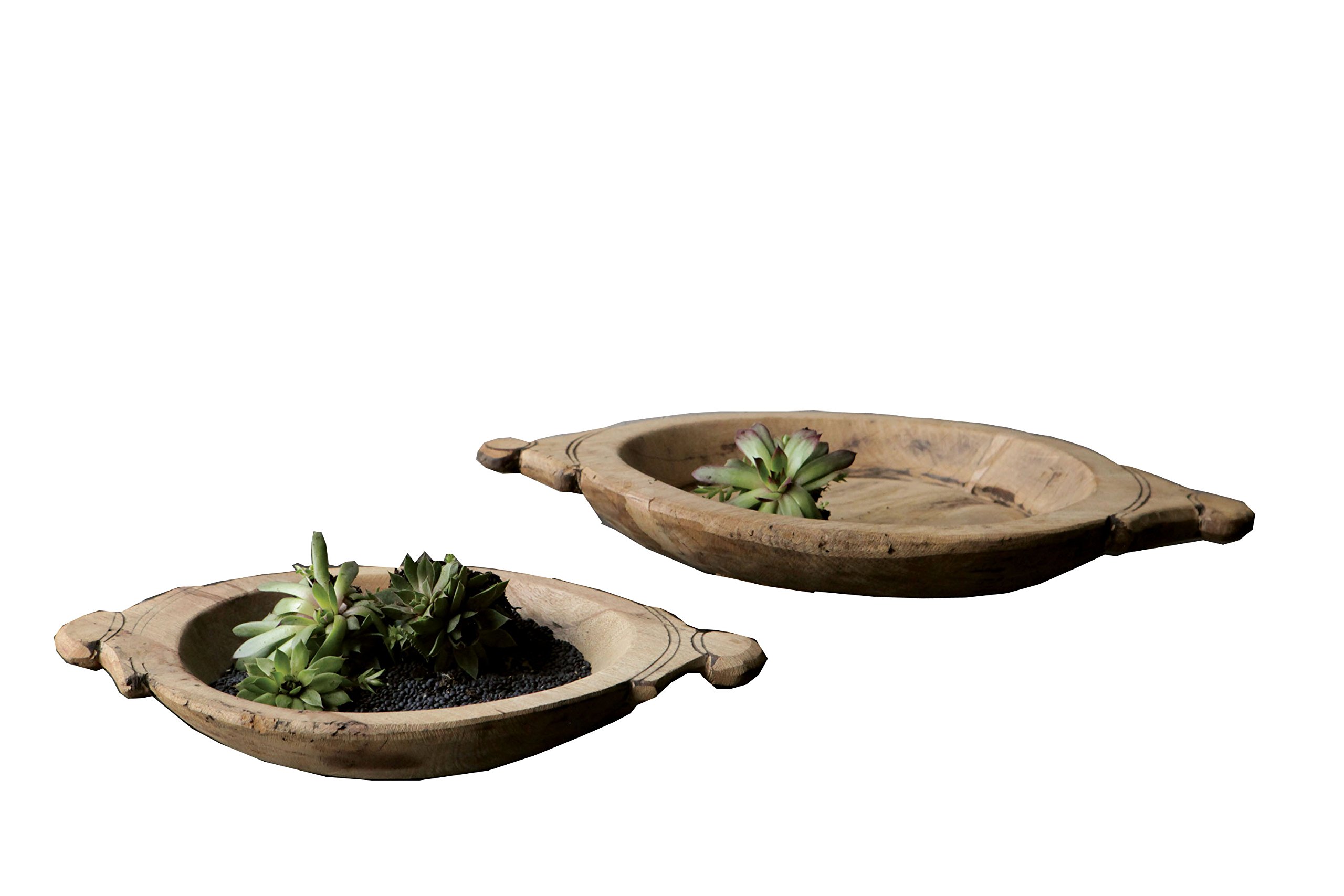 Creative Co-Op Set of 2 Hand Carved Wood Bowls