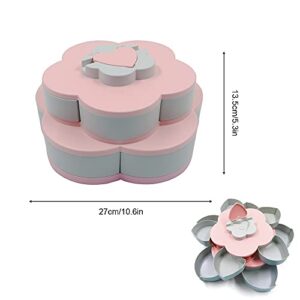 Rotating Snack Tray, Double Deck Petal Shaped Platter, Creative Flower Type Fruit Tray, Segmented Containers With Mobile Phone Holders, for Nut Candy, Dried Fruit Food Storage Organizer (pink)