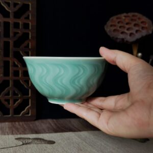 Hanamde Celadon Chinese Rice Bowl for Cereal Sauce Bowl Porcelain Tableware 4.25Inch Microwave and Dishwasher Safe (Blue)