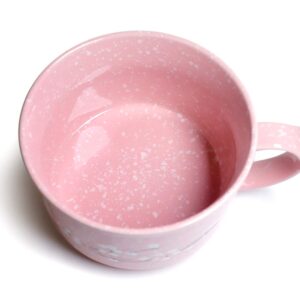 Microwavable Ceramic Noodle Bowl with Handle and Seal Fine Porcelain Sakura Snow Flake Floral Design (BlossomPink)