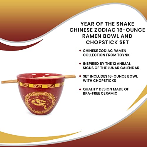 Boom Trendz Year Of The Snake Chinese Zodiac Ceramic Dinnerware Set Includes 16-Ounce Ramen Noodle Bowl Wooden Chopsticks Asian Food Dish Set Home & Kitchen Kawaii Lunar New Year Gifts, Red, One Size