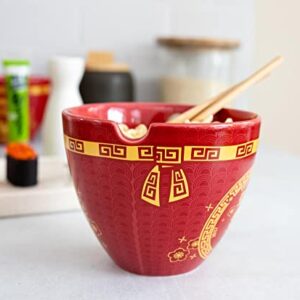 Boom Trendz Year Of The Snake Chinese Zodiac Ceramic Dinnerware Set Includes 16-Ounce Ramen Noodle Bowl Wooden Chopsticks Asian Food Dish Set Home & Kitchen Kawaii Lunar New Year Gifts, Red, One Size