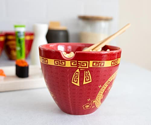 Boom Trendz Year Of The Snake Chinese Zodiac Ceramic Dinnerware Set Includes 16-Ounce Ramen Noodle Bowl Wooden Chopsticks Asian Food Dish Set Home & Kitchen Kawaii Lunar New Year Gifts, Red, One Size