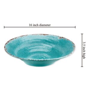 Supreme Housewares 16 Inch Melamine Serving Bowl Large Bowl Mixing Bowl BPA-Free Food Bowl for Charcuterie, Food, Fruit, and Salad (Crackle, Turquoise)