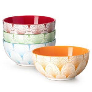 dowan ceramic cereal bowls, vibrant color soup bowls, 26 ounce porcelain kitchen bowls for cereal soup rice pasta salad and dessert, dishwasher & microwave safe, set of 4
