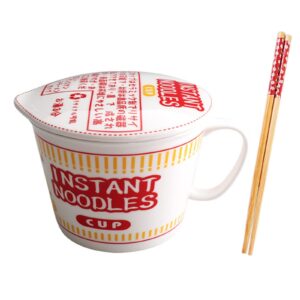 hanghaijia instant noodle bowl ceramic with cover, creative ramen soup bowl mug cover student lunch box bowl (color : red, size : m)