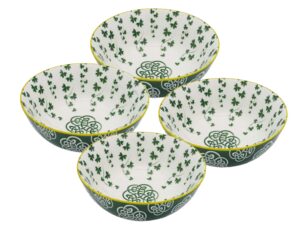 royal tara irish celtic ceramic bowls pack of 4 with trellis shamrock design - cereal soup deep bowls for kitchen 5.5inch(14 cm)