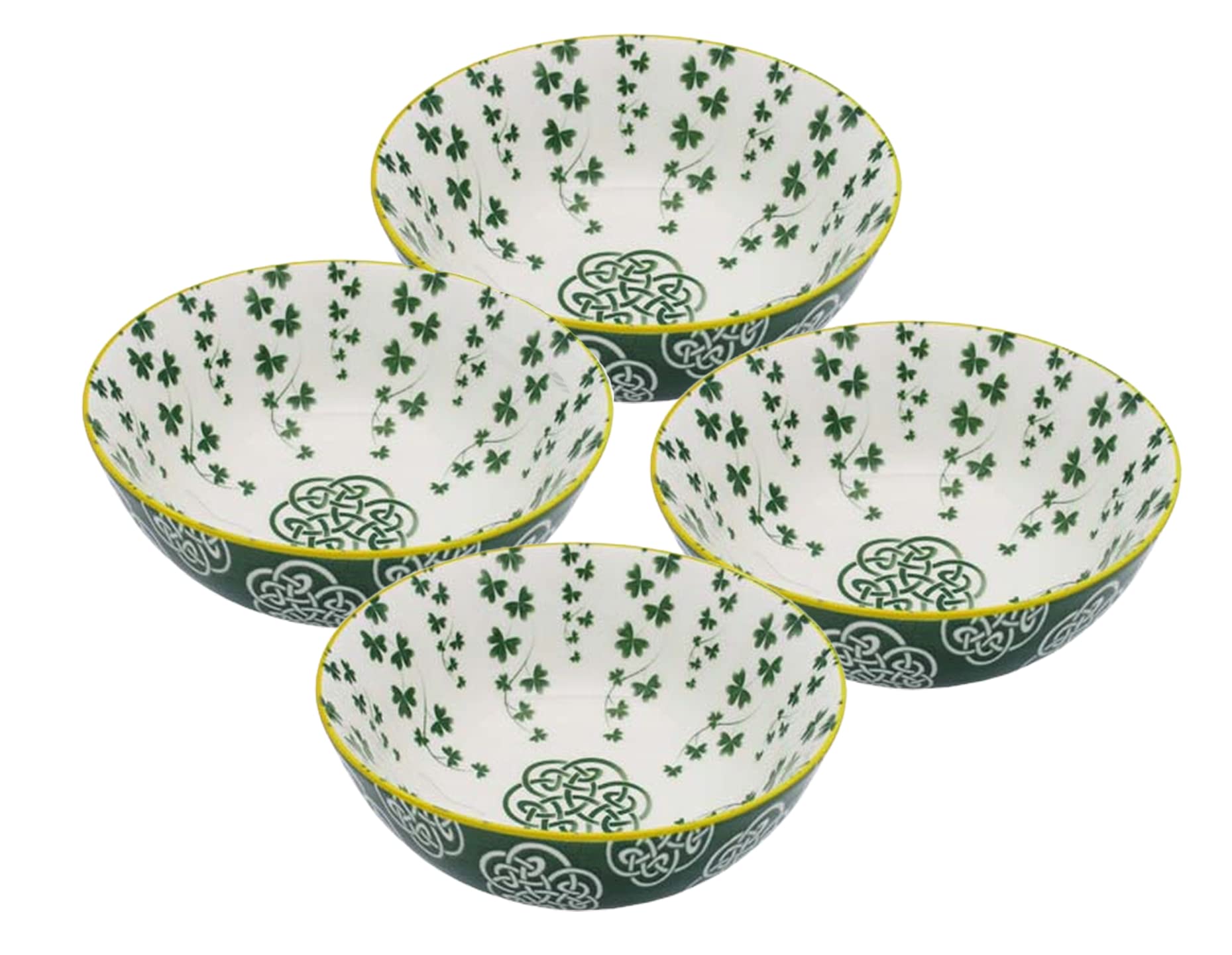 Royal Tara Irish Celtic Ceramic Bowls Pack of 4 with Trellis Shamrock Design - Cereal Soup Deep Bowls for Kitchen 5.5Inch(14 cm)