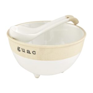 mud pie stoneware guacamole set, white, bowl 3 1/2" x 6" dia | spoon 6"