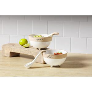 Mud Pie Stoneware Guacamole Set, White, bowl 3 1/2" x 6" dia | spoon 6"