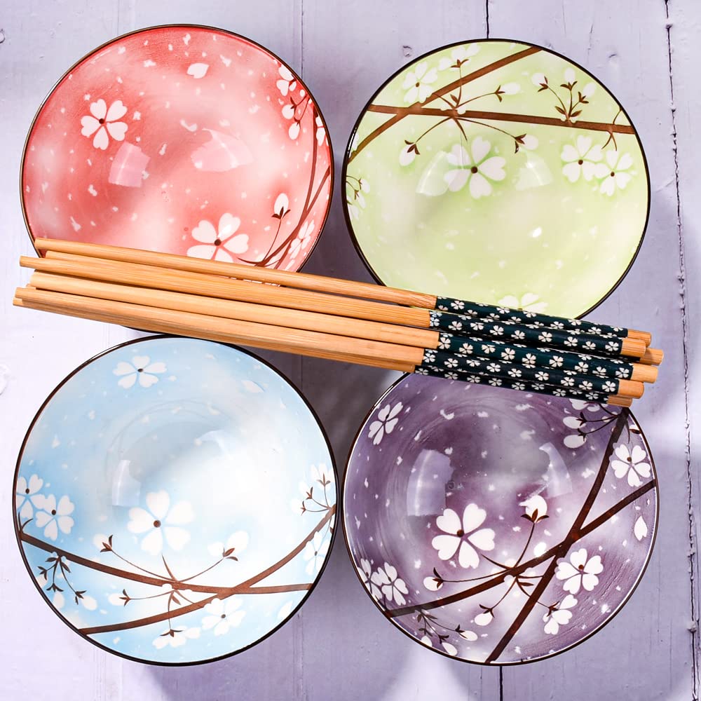 LMRLCS Japanese Rice Bowls and Chopstick set of 4 with Delicate Box