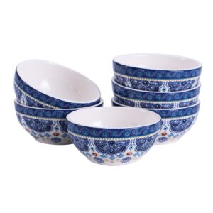 bico blue talavera dessert bowls set of 6, ceramic, 12oz, for ice cream, salad, cereal, dipping sauce, microwave & dishwasher safe