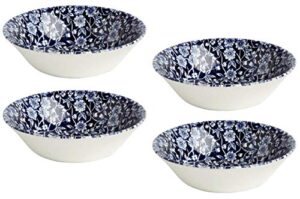 royal wessex by churchill earthenware victorian calico floral blue soup/cereal/dessert bowls made in england | set of 4 | diameter: 6"; 10 oz.