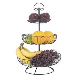 foyo 3-tier fruit basket bowl, countertop fruit stand separable hanging basket for vegetables, snacks, household items - metal cast iron black