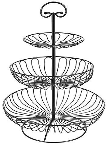 FOYO 3-Tier Fruit Basket Bowl, Countertop Fruit Stand Separable Hanging Basket for Vegetables, Snacks, Household Items - Metal Cast Iron Black