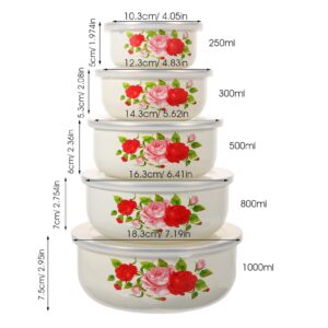 Kichvoe 5Pcs Enamel Bowls with Lids Ice Cream Salads Prepared Bowls Metal Prep Baby Bowls Sugar Candy Nesting Food Storage Food Container Bowl 5 pieces