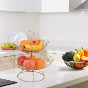 ACQTULOU 2 Tier Fruit Basket, Fruit Bowl, Vegetables Countertop Bowl Storage, Detachable and Hangable for Large Capacity Fruit Tray