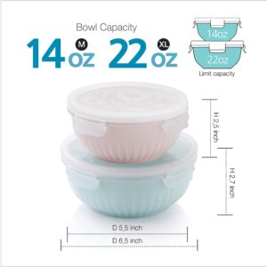 ZEN Pleats Porcelain Serve and Store Airtight Container 14&22oz Bowls Set of 2 (Mixed Color)