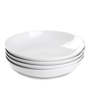 artestia 30-oz pasta bowls set of 4, large white porcelain salad serving plates 9 inch soup dinner bowls for kitchen, restaurant, dishwasher, microwave safe