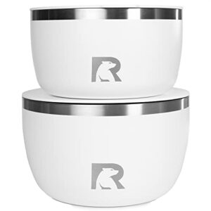 rtic anywhere stainless steel camping bowl set of two with lids, vacuum insulated, stackable, durable, outdoor dinnerware, white