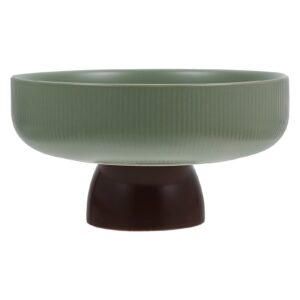 yardwe ceramic footed bowl round bowl decorative fruit dish holder dessert display stand foosd serving tray for kitchen counter centerpiece table decoration green