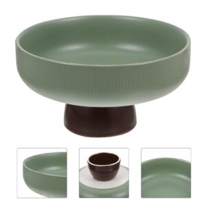 YARDWE Ceramic Footed Bowl Round Bowl Decorative Fruit Dish Holder Dessert Display Stand Foosd Serving Tray for Kitchen Counter Centerpiece Table Decoration Green