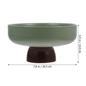 YARDWE Ceramic Footed Bowl Round Bowl Decorative Fruit Dish Holder Dessert Display Stand Foosd Serving Tray for Kitchen Counter Centerpiece Table Decoration Green