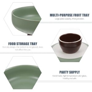 YARDWE Ceramic Footed Bowl Round Bowl Decorative Fruit Dish Holder Dessert Display Stand Foosd Serving Tray for Kitchen Counter Centerpiece Table Decoration Green