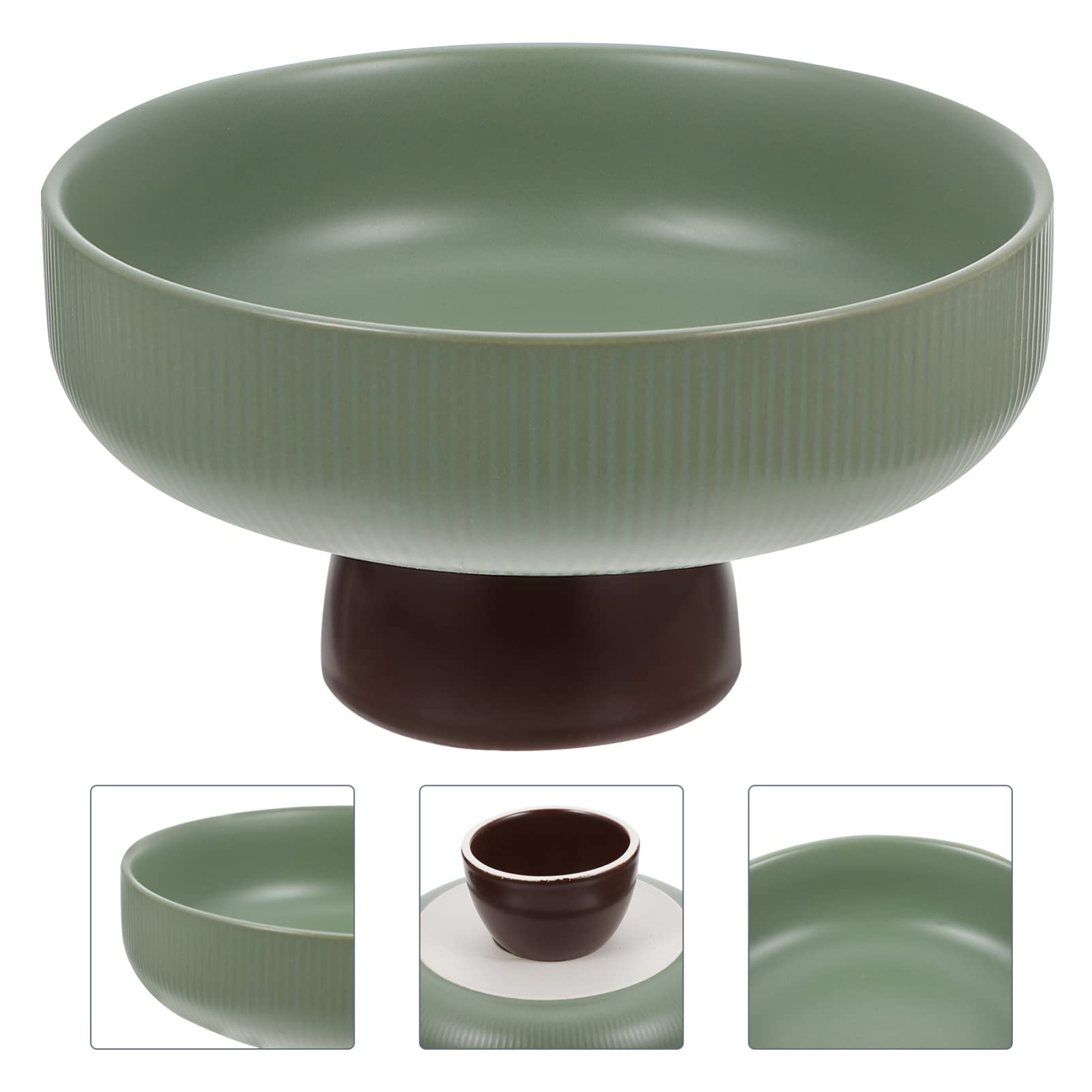 YARDWE Ceramic Footed Bowl Round Bowl Decorative Fruit Dish Holder Dessert Display Stand Foosd Serving Tray for Kitchen Counter Centerpiece Table Decoration Green